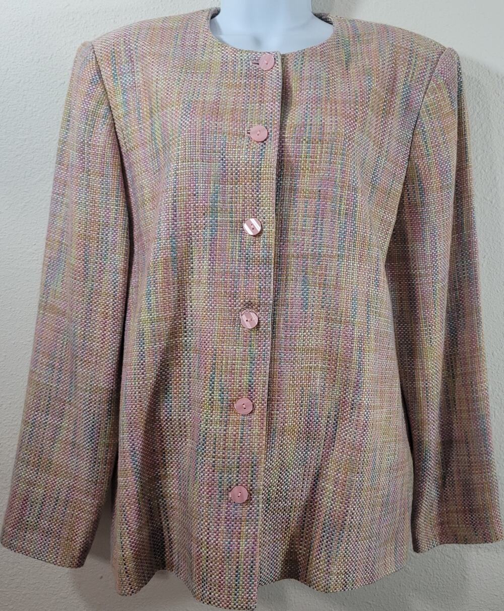 VTG Draper's & Damon's Pink Multi Color Button Blazer 16 Lightweight Lined Soft